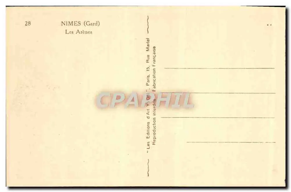 Nîmes (Gard) — Les Arènes — Éditions d'Art Yvoni - Verso