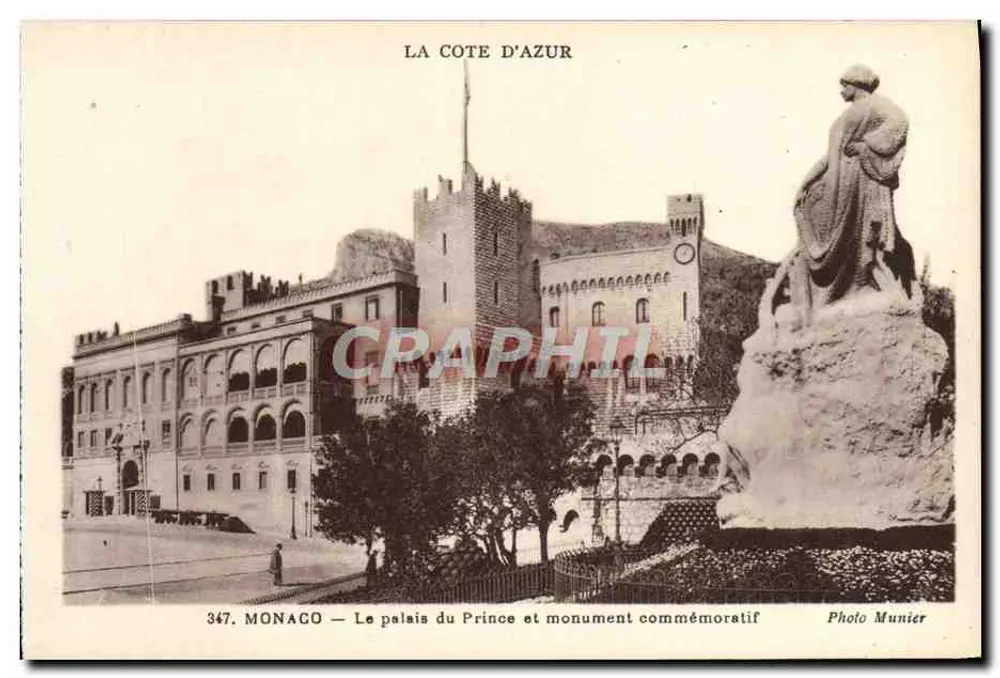 Monaco — Das Palast des Prinzen und Gedenkmonument — Photo Munier, n°347 - Vorderseite