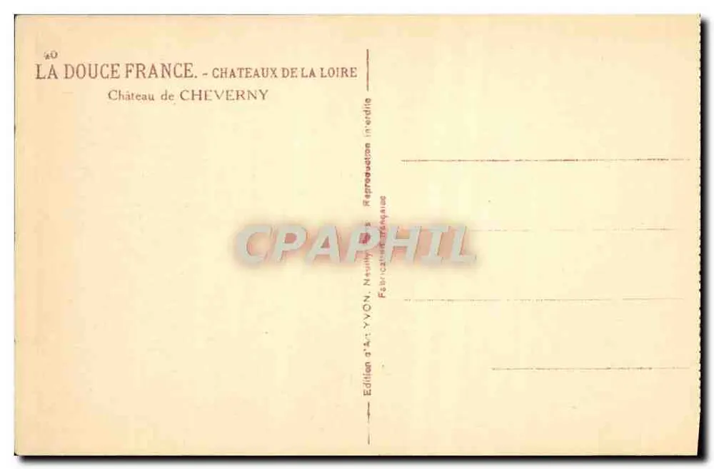 Castelo de Cheverny — Castelos da Loire — Edição Yvon - Verso