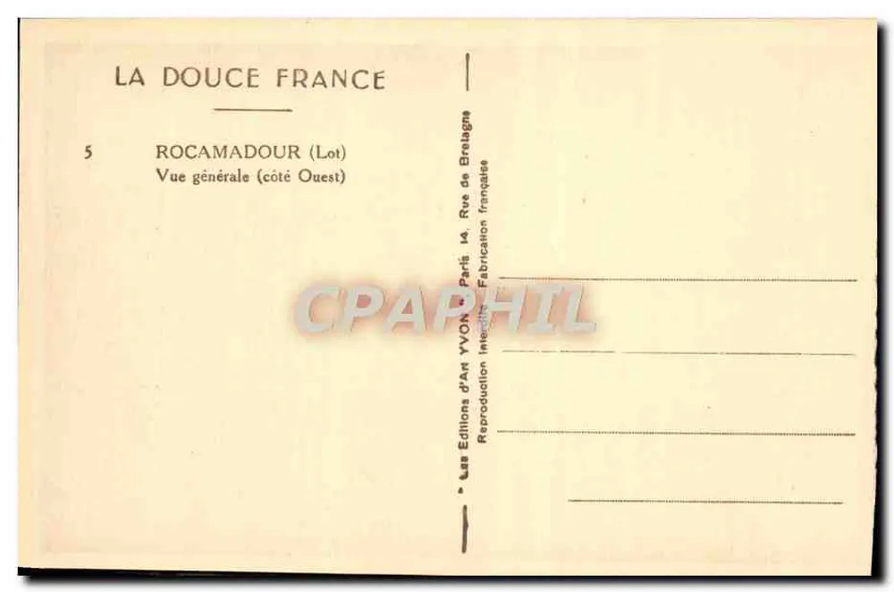 Rocamadour — Vista geral (lado Oeste) — Éditions d'Art YVON, Paris - Verso