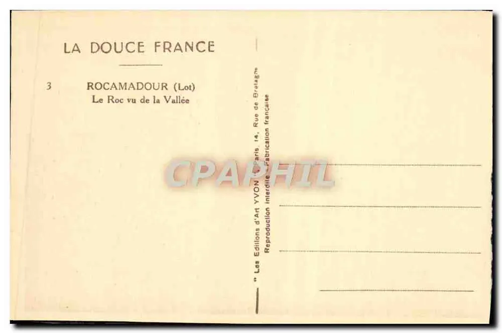 Rocamadour (Lot) — O Roc visto da Vale — Les Éditions d'Art YVON, Paris - Verso