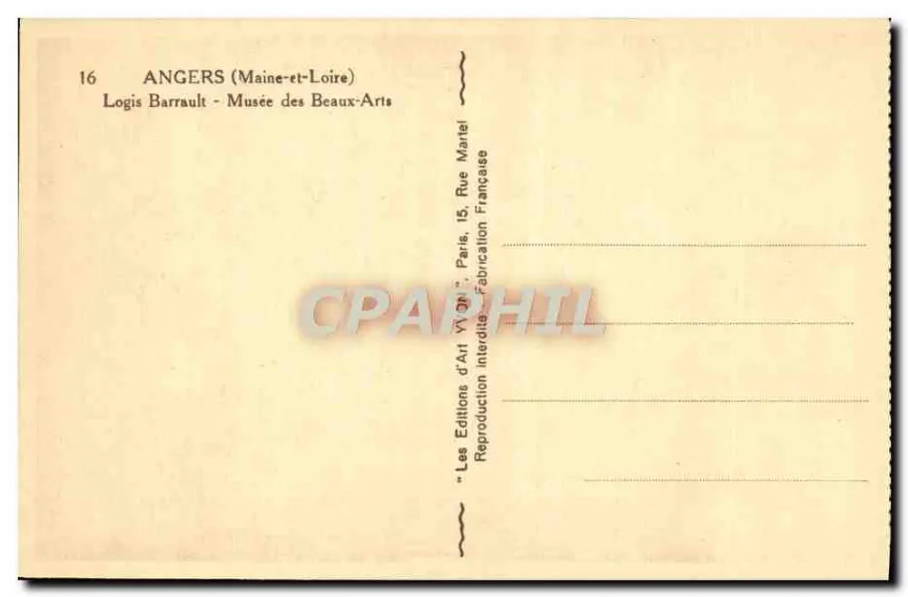 Angers (Maine-et-Loire) — Logis Barrault - Museu de Belas Artes — Edições de Arte Barrault - Verso