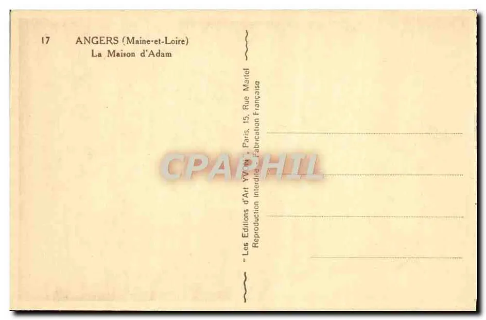 Angers (Maine-et-Loire) — A Casa de Adam — Edições de Arte VV.017 - Verso