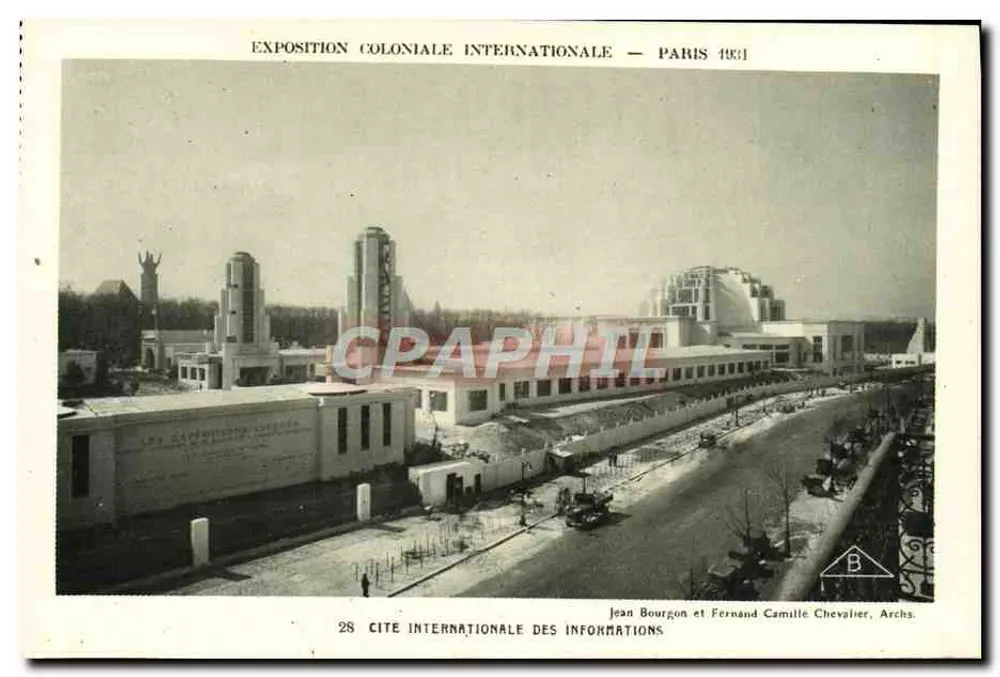 Internationale Kolonialausstellung — Paris 1931 — Internationale Stadt der Informationen — Jean Bourgon und Fernand Camille Chevalier, Archs. - Vorderseite