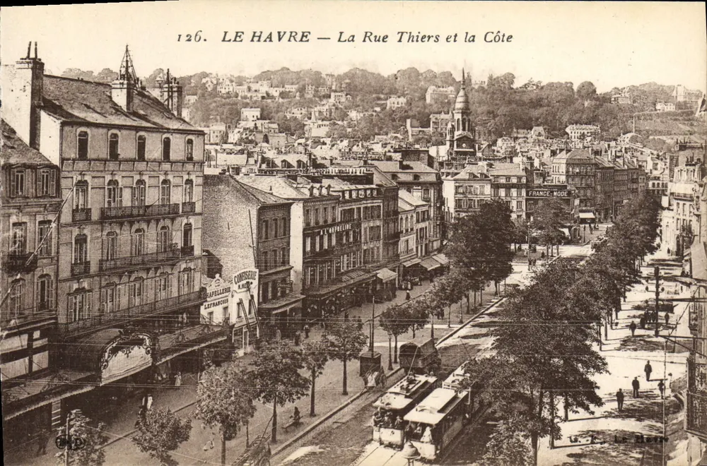 Le Havre — La Rue Thiers und die Küste — Verleger Le René, Nr. 126 - Vorderseite