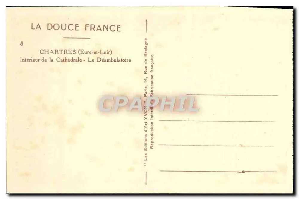 Chartres (Eure-et-Loir) — Intérieur de la Cathédrale, le Déambulatoire — Éditions d'Art YVON, Paris - Verso