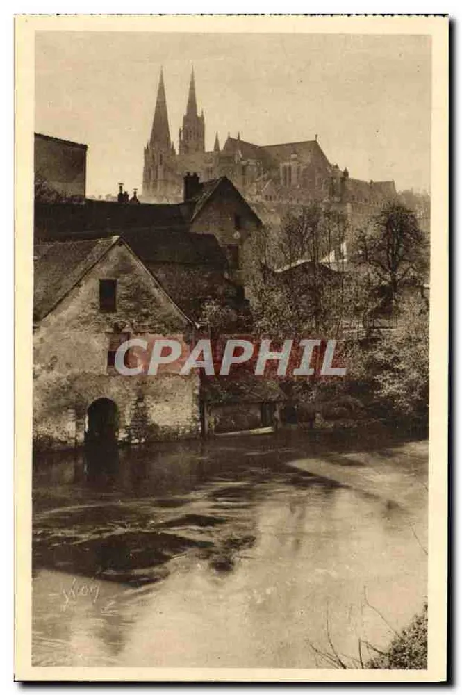 Chartres — vue de la cathédrale depuis les bords de l'Eure — Les Éditions d'Art YvC, Paris - Frente