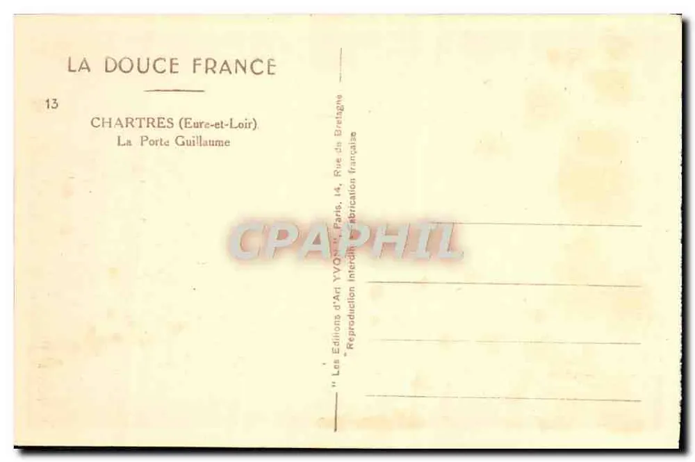 La Porte Guillaume — tour ronde en pierre avec créneaux — éditeur Les Éditions d'Art YVON, Paris - Verso