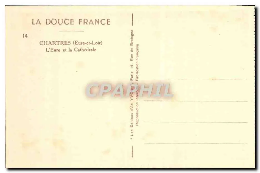 Chartres (Eure-et-Loir) — A Eure e a Catedral — Les Éditions d'Art YVC, Paris - Verso
