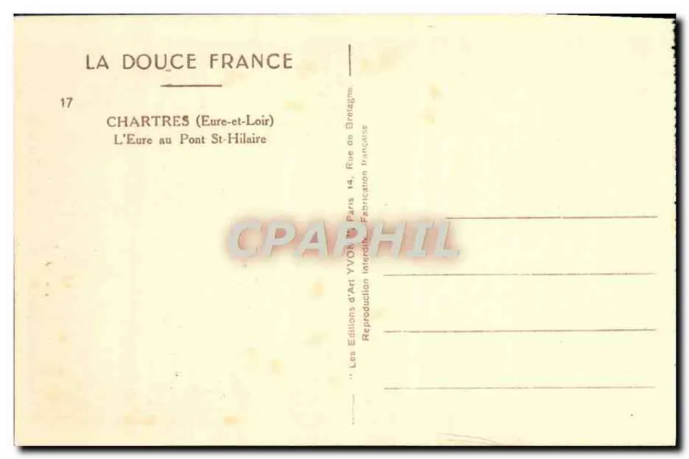 Chartres (Eure-et-Loir) — O Rio Eure no Ponte St-Hilaire — Éditions d’Art YVON - Verso