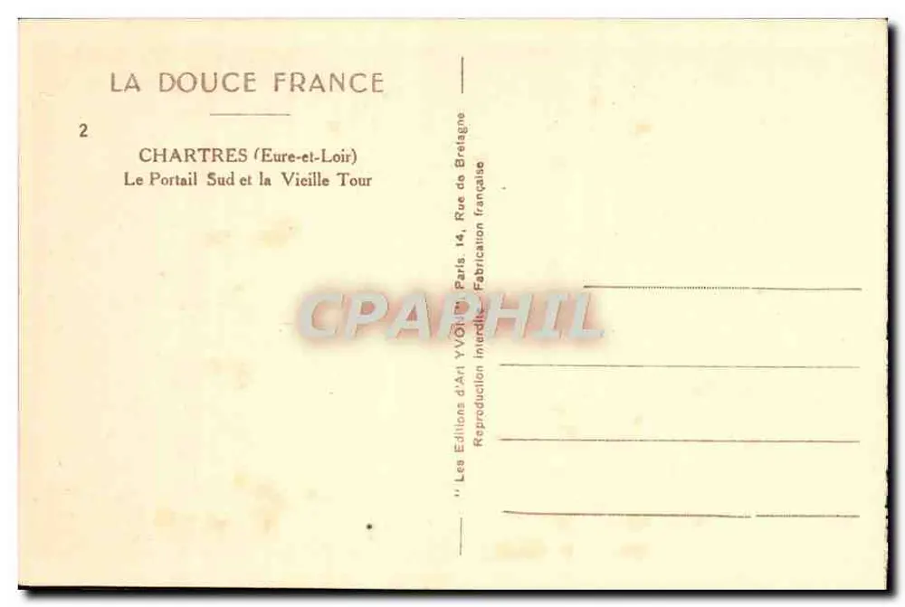 Chartres (Eure-et-Loir) — Südportal und Alte Turm — Les Editions d'Art Yvon, Paris - Rückseite
