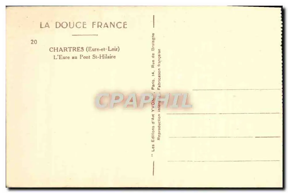 Chartres (Eure-et-Loir) — O Rio Eure no Ponte St-Hilaire — Edições d'Art YVON, Paris - Verso