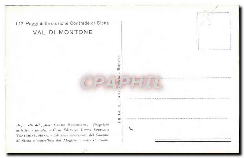 Seite der Geschichte von Siena — Val di Montone — Genehmigte Ausgabe durch die Gemeinde Siena - Rückseite