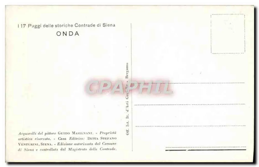 Junges Mädchen in traditionellem Kleidung mit Fahne — Via Sagata, Siena — G.M. (Guido Masignani) — Nr. 17 der Serie - Rückseite