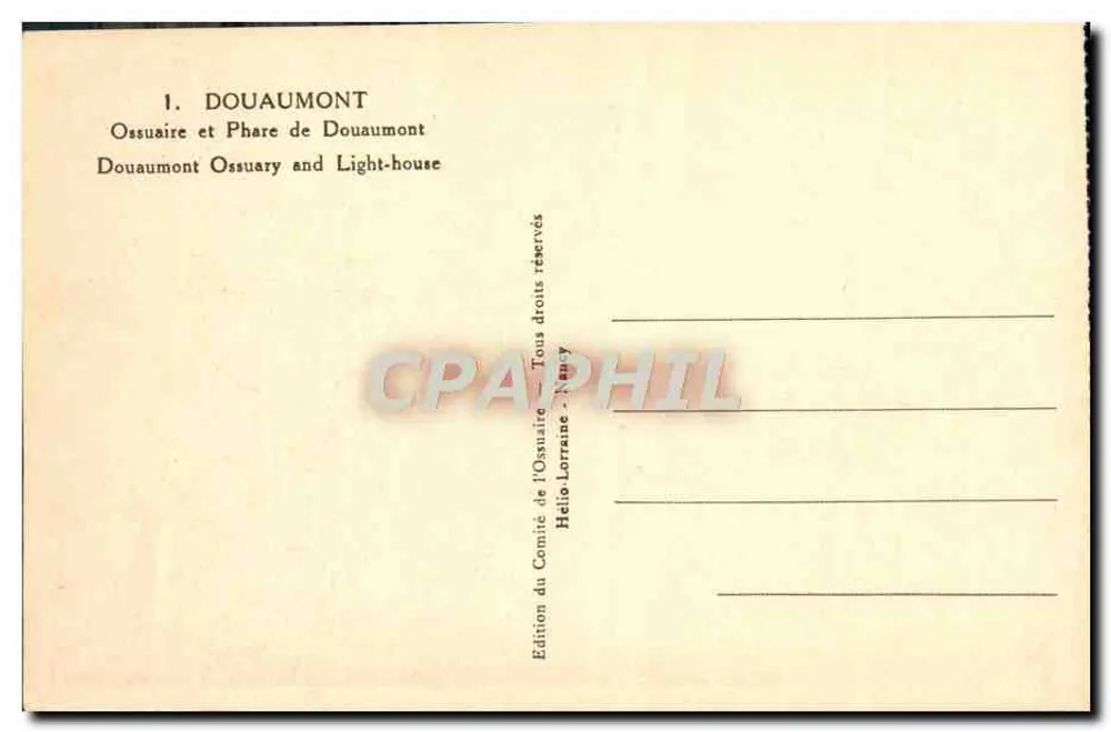 Ossuar und Leuchtturm von Douaumont — Ausgabe des Ossuar-Comités, Nancy - Rückseite