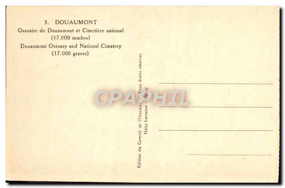 Ossuar von Douaumont — Ossuar und Nationalfriedhof — 17.000 Gräber — Edition des Ossuar-Comités, Nancy - Rückseite