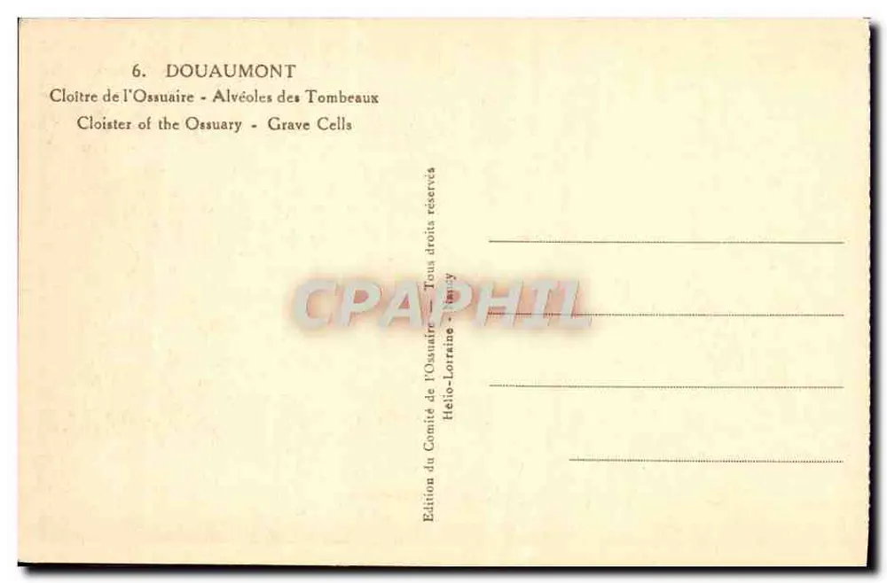 Douaumont — Cloister des Ossuaires — Alveolen der Gräber — Edition des Komitees des Ossuaires, Nancy - Rückseite