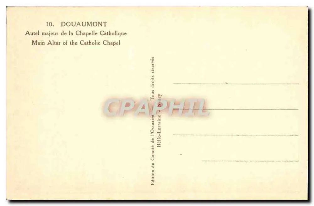 Douaumont — Hauptaltar der katholischen Kapelle — Ausgabe des Ossuar-Komitees, Nancy - Rückseite
