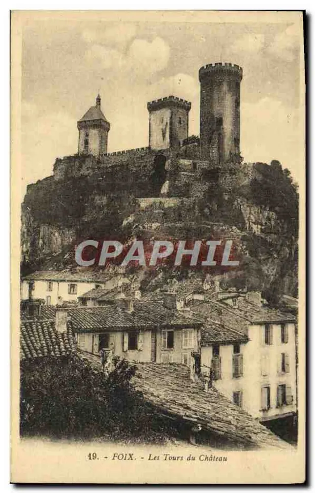 Foix - As Torres do Castelo — Bilhete postal antigo n°49, editor G. Armand - Frente