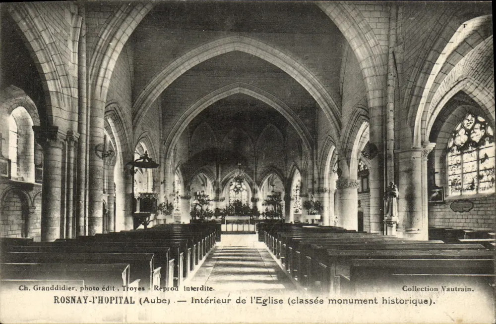 Rosnay-l'Hôpital (Aube) — Innenansicht der Kirche (denkmalgeschütztes Gebäude) — Ch. Granddidier, Foto veröffentlicht in Troyes - Vorderseite