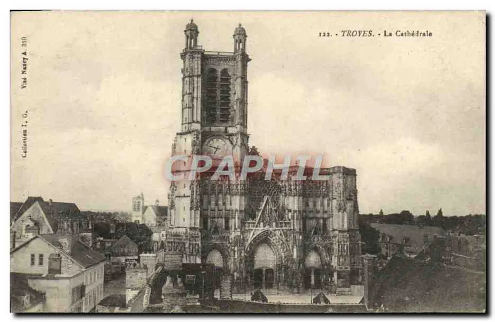 Troyes - A Catedral — Vista da fachada e da torre, editor Visé Nancy, n° 310 - Frente