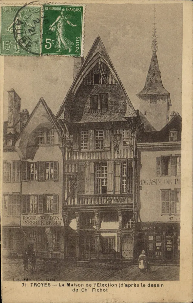 Troyes — A Casa da Eleição (segundo o desenho de Ch. Fichot) — Lib. edit. Ch. Gris - Frente