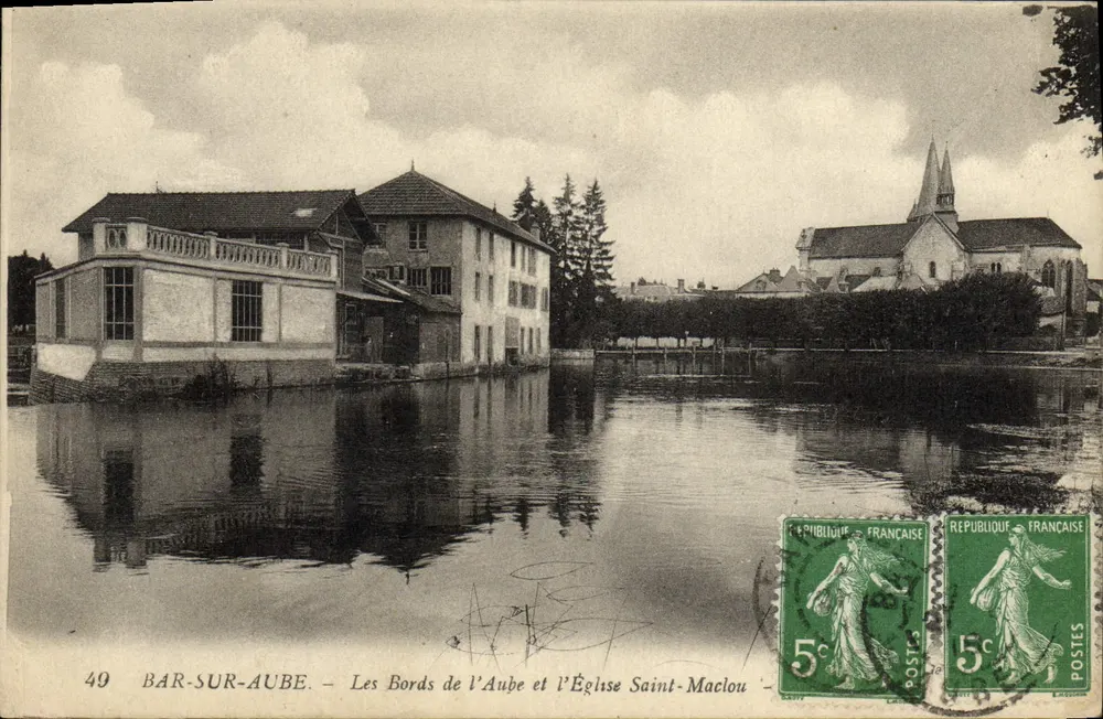 Bar-sur-Aube — Die Ufer der Aube und die Kirche Saint-Maclou — unbekannter Verlag, Nr. 49 - Vorderseite