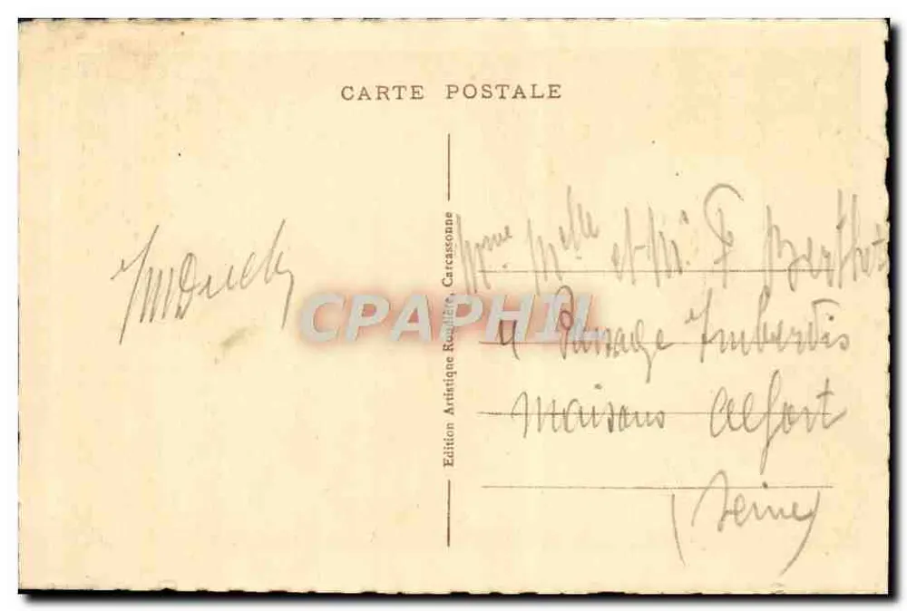 Cité de Carcassonne — Verteidigungen des Schlosses zwischen den beiden Mauern — Phot. E. Roudière, Verlag - Rückseite