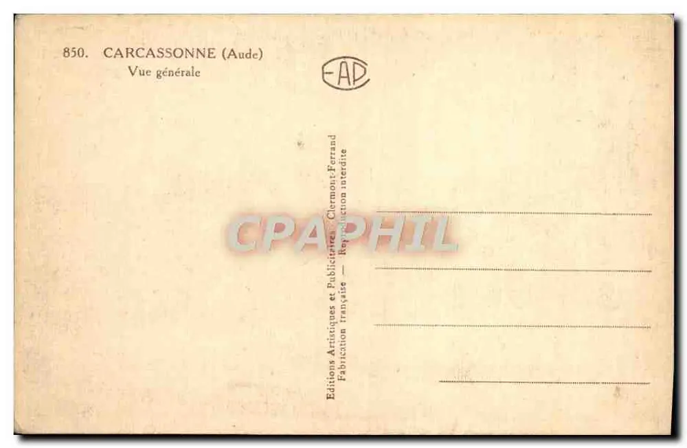 Carcassonne — Vista geral — Éditions Artiennes et Publiques Clermont-Ferrand - Verso