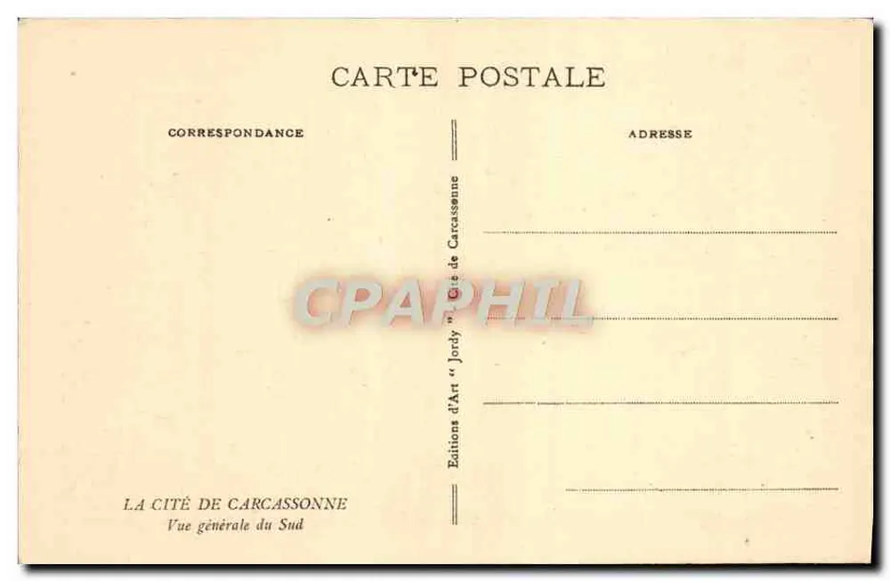 Carcassonne — Allgemeiner Blick nach Süden — Éditions d'Art "Jordy" - Rückseite