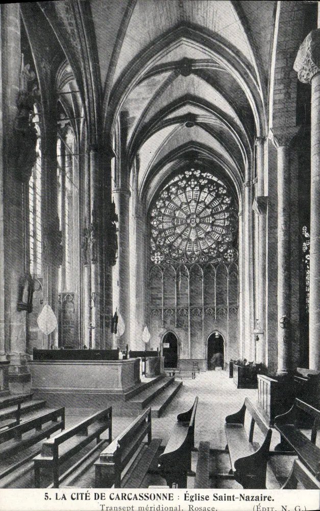 Carcassonne — Kirche Saint-Nazaire, südlicher Transept und Rosefenster — Verlag N.G. - Vorderseite
