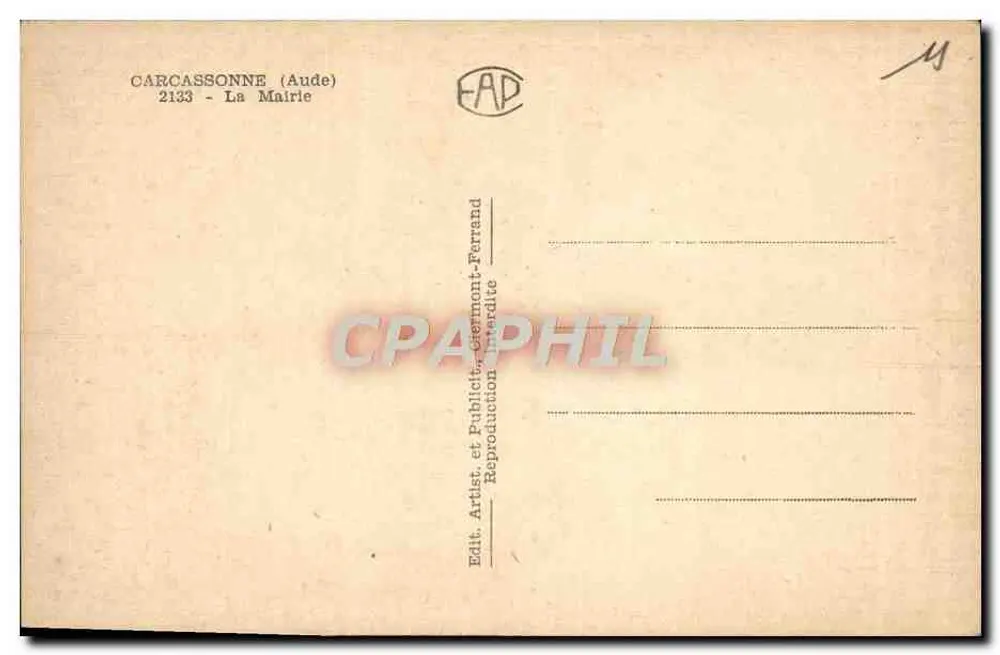 Carcassonne — A Prefeitura — Editora Germont-Ferrand - Verso