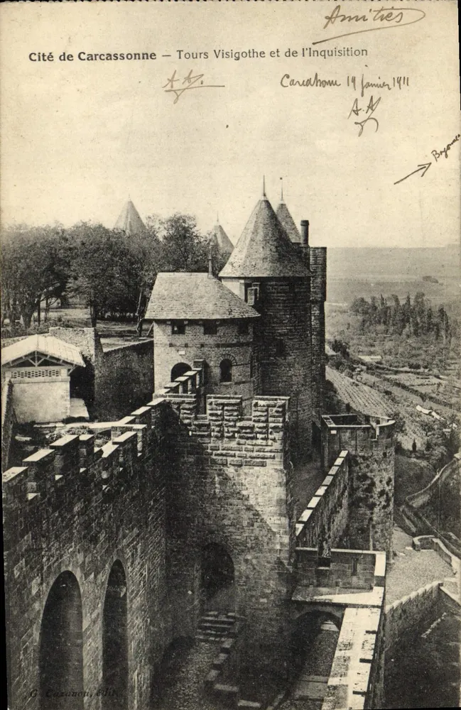 Stadt Carcassonne — Visigothentürme und Türme der Inquisition — O. Carconon, Verlag - Vorderseite