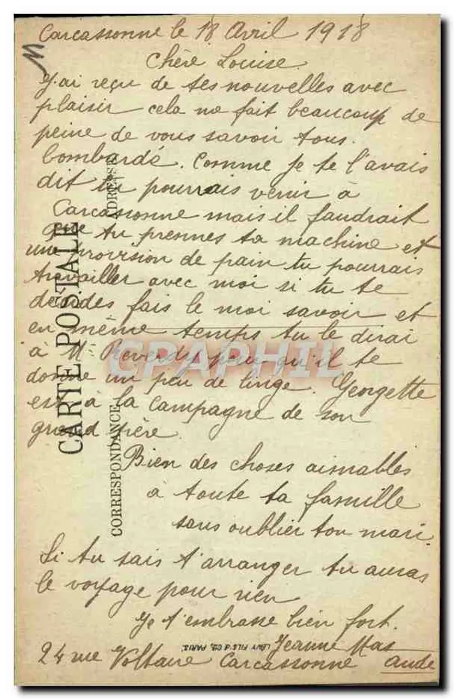 Carcassonne (Cidade) — O Castelo — edição A. Gally - Verso