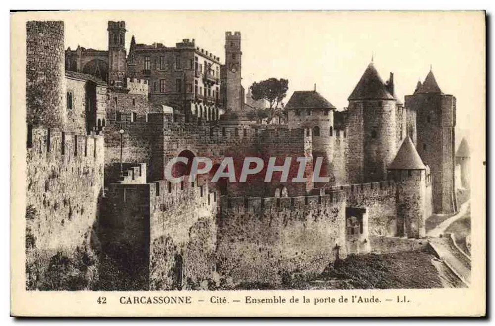 Carcassonne — Cidade — Conjunto da porta da Aude — I.I. - Frente