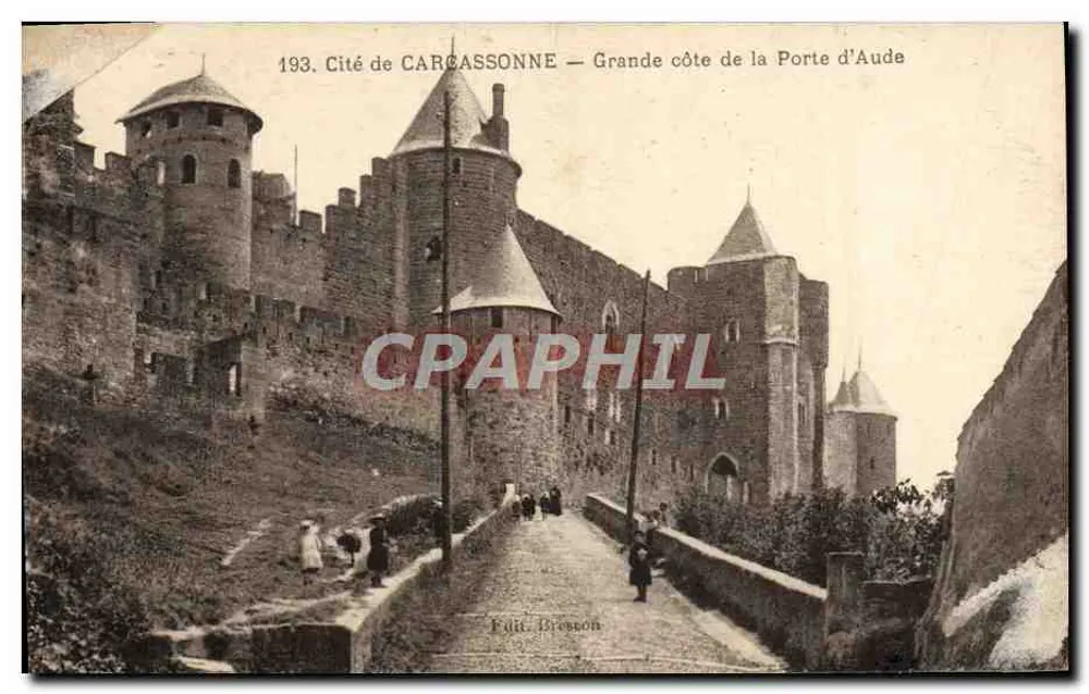 Stadt CARCASSONNE — Große Mauer der Aude-Tür — Verlag: F. Brescon, n° 193 - Vorderseite