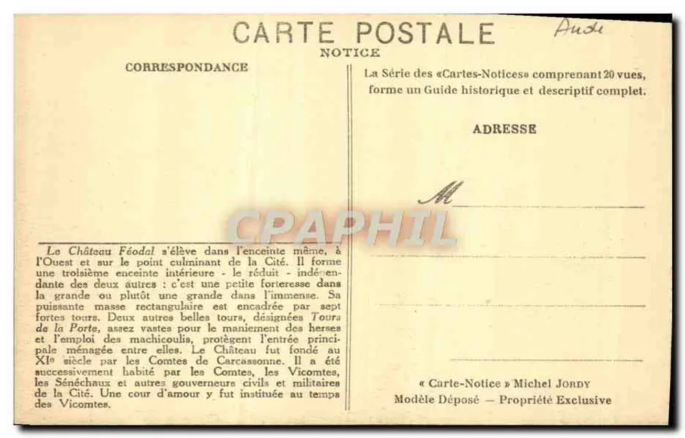 Carcassonne — Der feudale Burg — Haupteingang — Hinweis - Rückseite