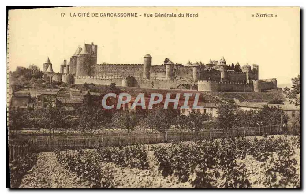 Die Stadt Carcassonne — Allgemeiner Blick aus dem Norden — Hinweis - Vorderseite