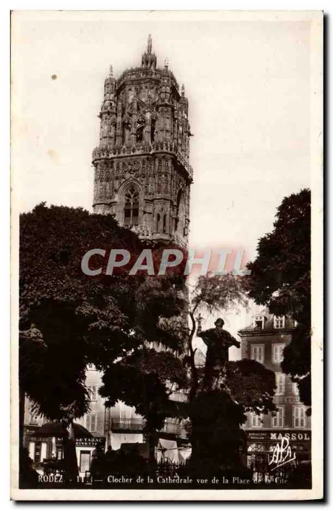 Rodez — Turm der Kathedrale von der Place de la Cité aus gesehen — Phototypie Tarnaise, Albi - Vorderseite