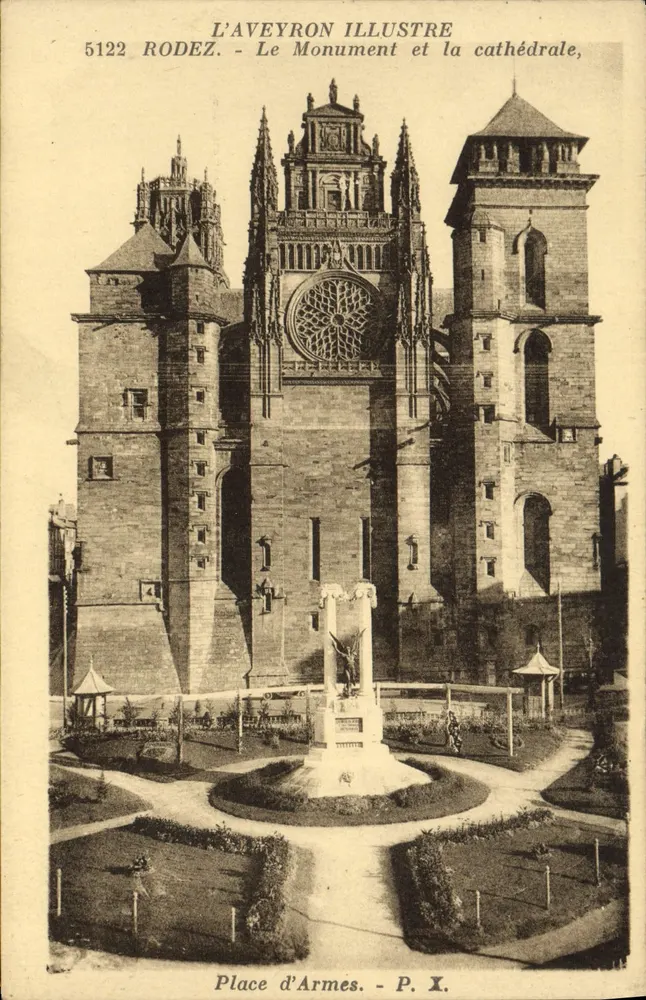 Rodez - Das Denkmal und die Kathedrale — Place d'Armès — P. X. — L'Aveyron Illustre - Vorderseite