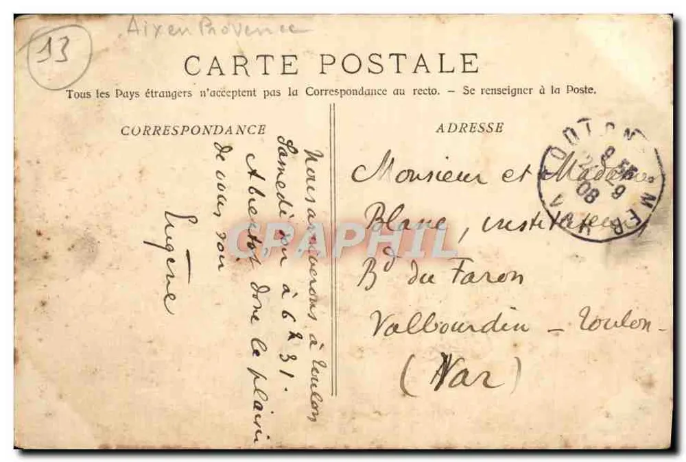 Aix-en-Provence — Souvenir en Provence — Éditeur Cl. Perré, n° 179 - Rewers