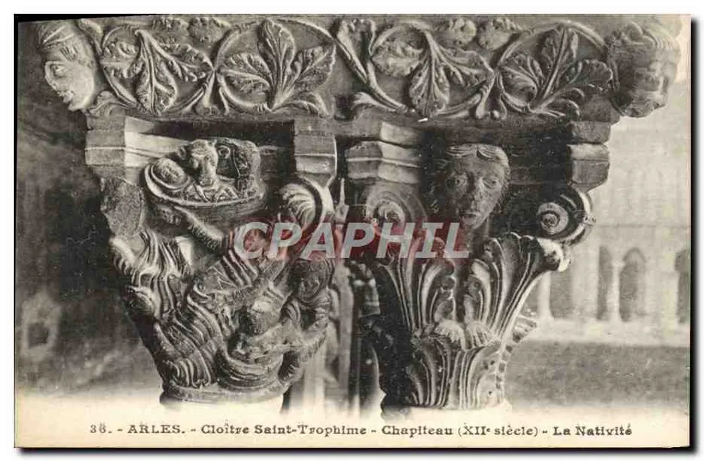 Arles - Claustro de San Trophime - Capitel (siglo XII) - La Natividad - Anverso