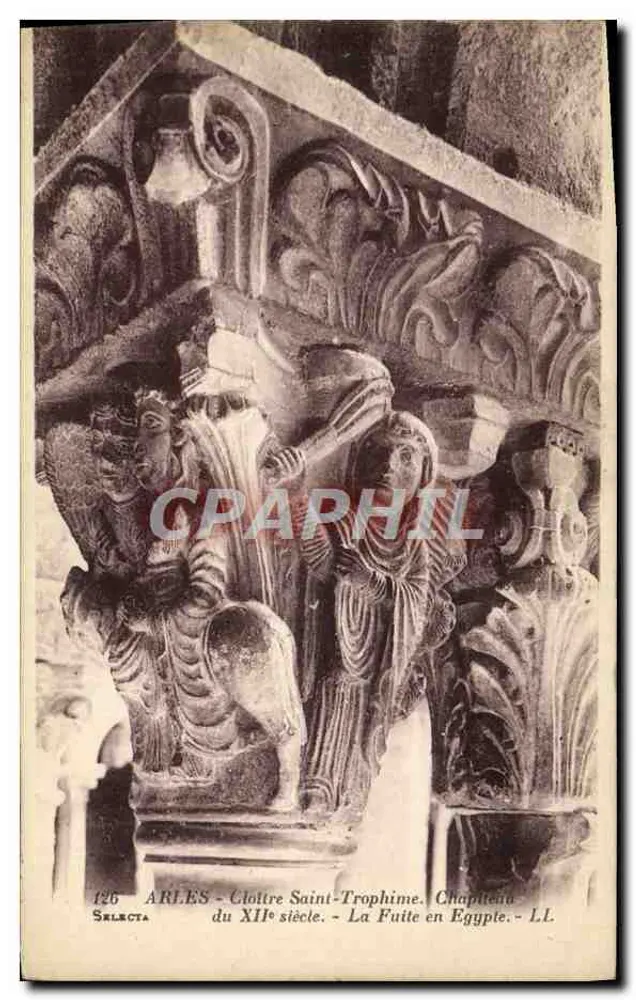Aries - Klostergarten Saint-Trophime - Kapitell des 12. Jahrhunderts - Die Flucht nach Ägypten - Vorderseite