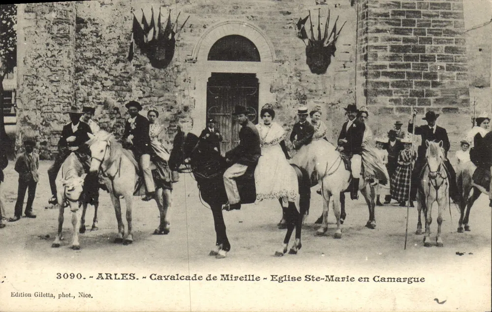 Arles — Cavalcade von Mireille — Kirche Sainte-Marie in Camargue — Edition Giletta, phot., Nice, n° 3090 - Vorderseite