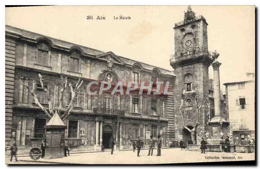 Aix — A Prefeitura — vista da prefeitura e da torre da igreja — Coleção Jaussaud, Aix - Frente