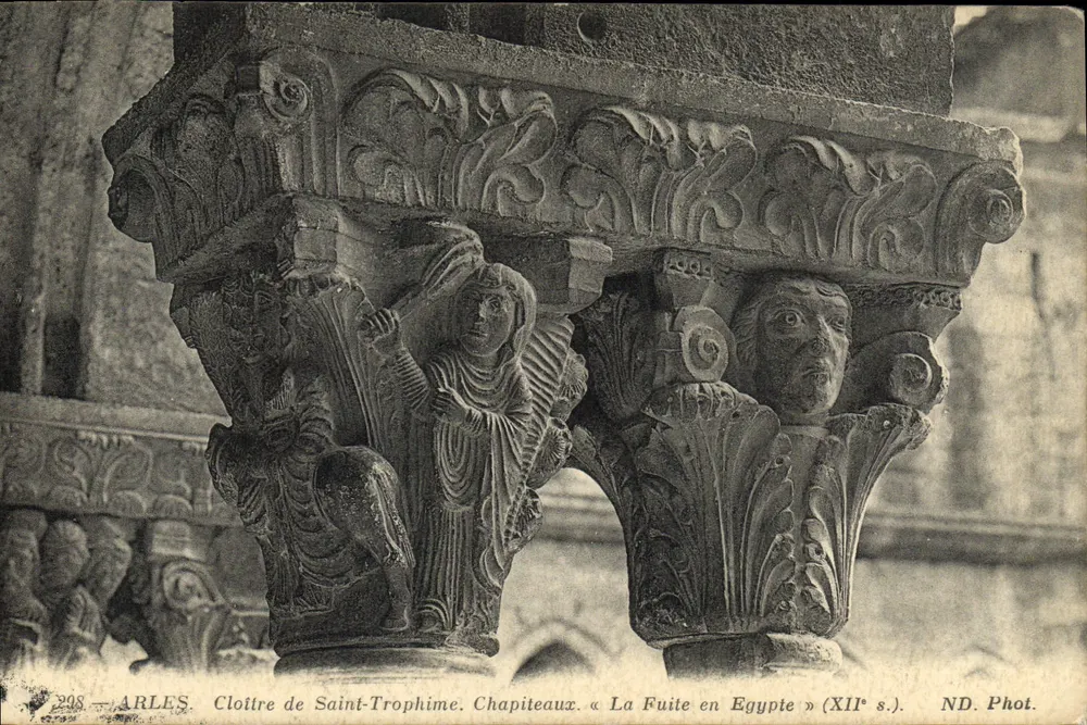 Arles. Klostergarten Saint-Trophime. Kapitelle « Die Flucht nach Ägypten » (12. Jh.) — ND. Foto. — Nr. 298 - Vorderseite