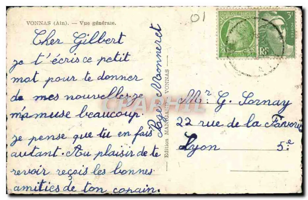 Vonnas (Ain) — Vue générale — Édition Manganard, n° 01 - Verso