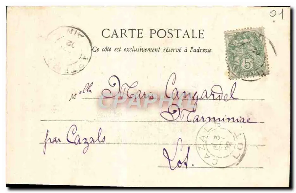Omgeving van Culoz - Béon en Pierre Chanduraz — Antieke ansichtkaart gedateerd 1 juli 1902 - Achterkant