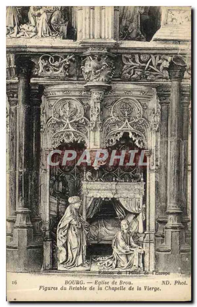 Bourges — Kirche von Brou. Figuren des Altars der Kapelle der Jungfrau — ND. Foto. Ausgabe des Hôtel de l'Europe - Vorderseite