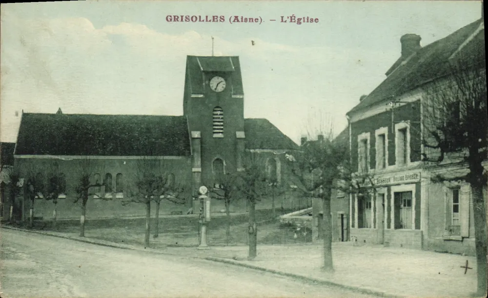 Grisolles (Aisne) — A Igreja — Editor: Béguin & Dollard Épicier - Frente